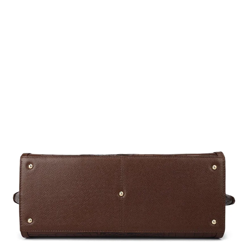 Da Milano Walnut Medium Croco Leather Tote - Walnut for Women | Best Price UAE